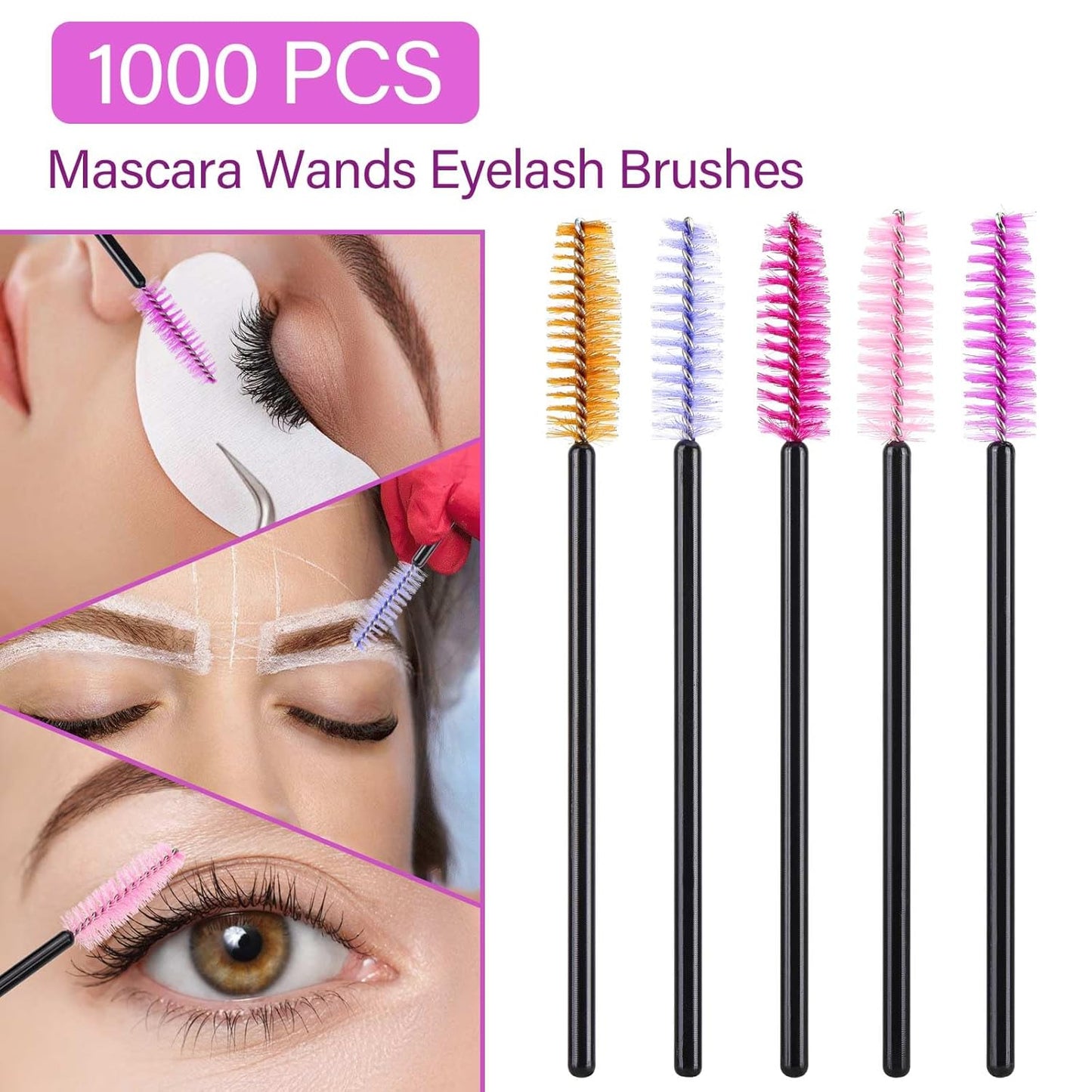 1000 Disposable Mascara Wands Eyelash Brushes Spoolies for Eyebrow Eye Lash Extension Multicolor-Velvo Beauty