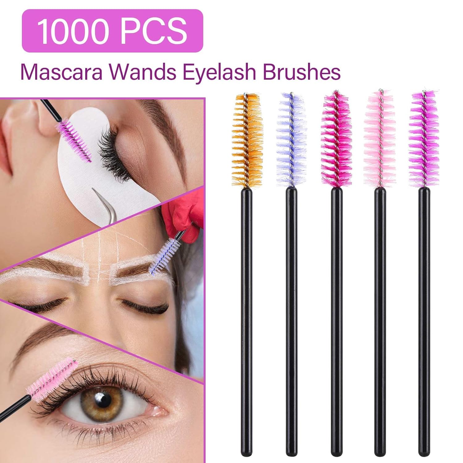 1000 Disposable Mascara Wands Eyelash Brushes Spoolies for Eyebrow Eye Lash Extension Multicolor-Velvo Beauty