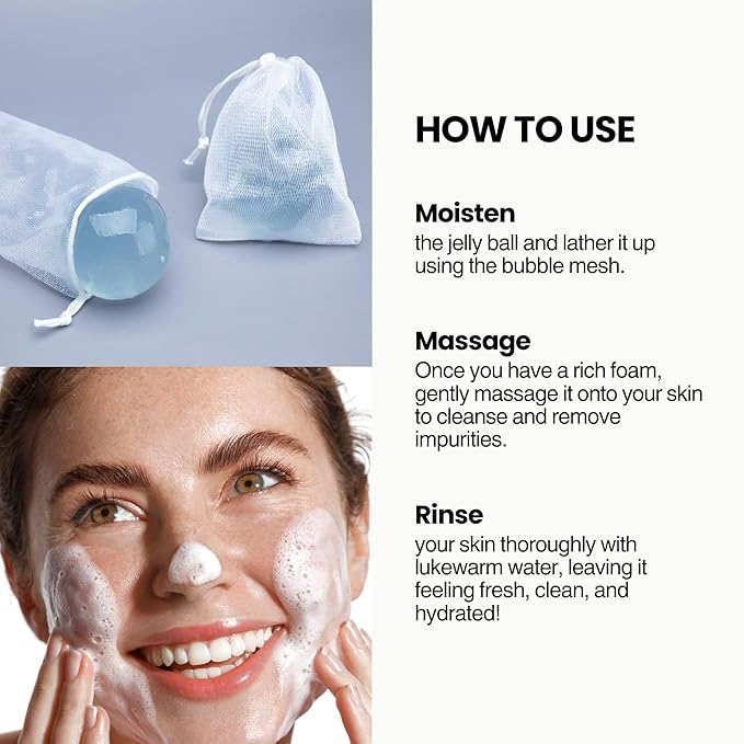 Be Bare Jelly Ball Cleanser, Daily Face Wash Korean Skin Care Cleanser Ball for Dry Skin with Allantoin for Protection, AHA &BHA for Exfoliation and Hydration- Peachy Pink (1.41oz)-Velvo Beauty