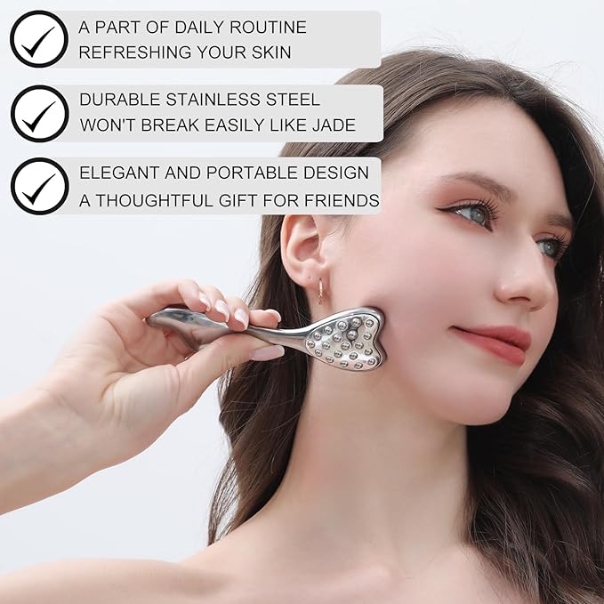 Stainless Steel Gua Sha & Face Roller, 3-in-1 Dolphin Facial Roller for Esthetician Supplies Women Gift, Skin Care Tool for Puffiness, Wrinkles, Dark Circles (1 Pc)-Velvo Beauty