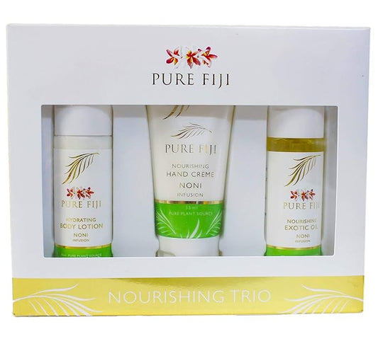 Pure Fiji Nourishing Trio, Ideal Spa Bath Gift Set for Women - Travel Kit - Includes Exotic Body Oil, Hydrating Body Lotion For Women and Nourishing Hand Cream, Noni Scent-Velvo Beauty