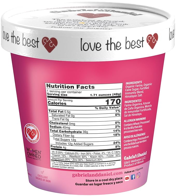 Gabriel & Daniel Organic Instant Creamy Wheat (Farina) Hot Cereal Cup – Non-GMO, Pure and Organic Breakfast Cereal – Rich in Iron & Vitamin C for a Nourishing and Quick Meal – Smooth & Creamy Texture (Pack of 6)-Velvo Beauty