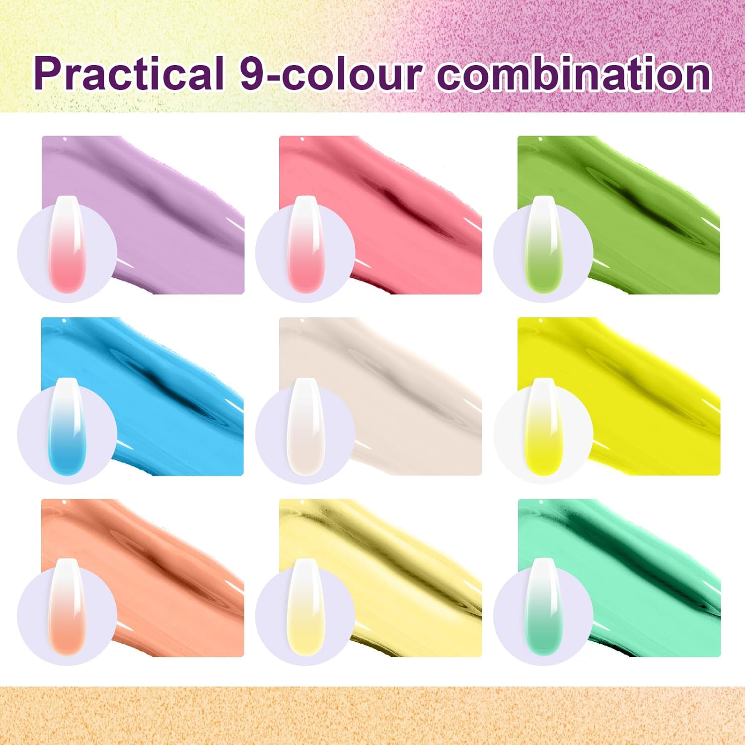 Gradient Painting Gel, 9 Colors Ombre Gel Nail Polish for 3D Nail Sculpting Gel Painting Effect Pigment Pat Nails Aura Nails, French Manicure Long Lasting Home Salon Nail Art Easter Egg-Velvo Beauty