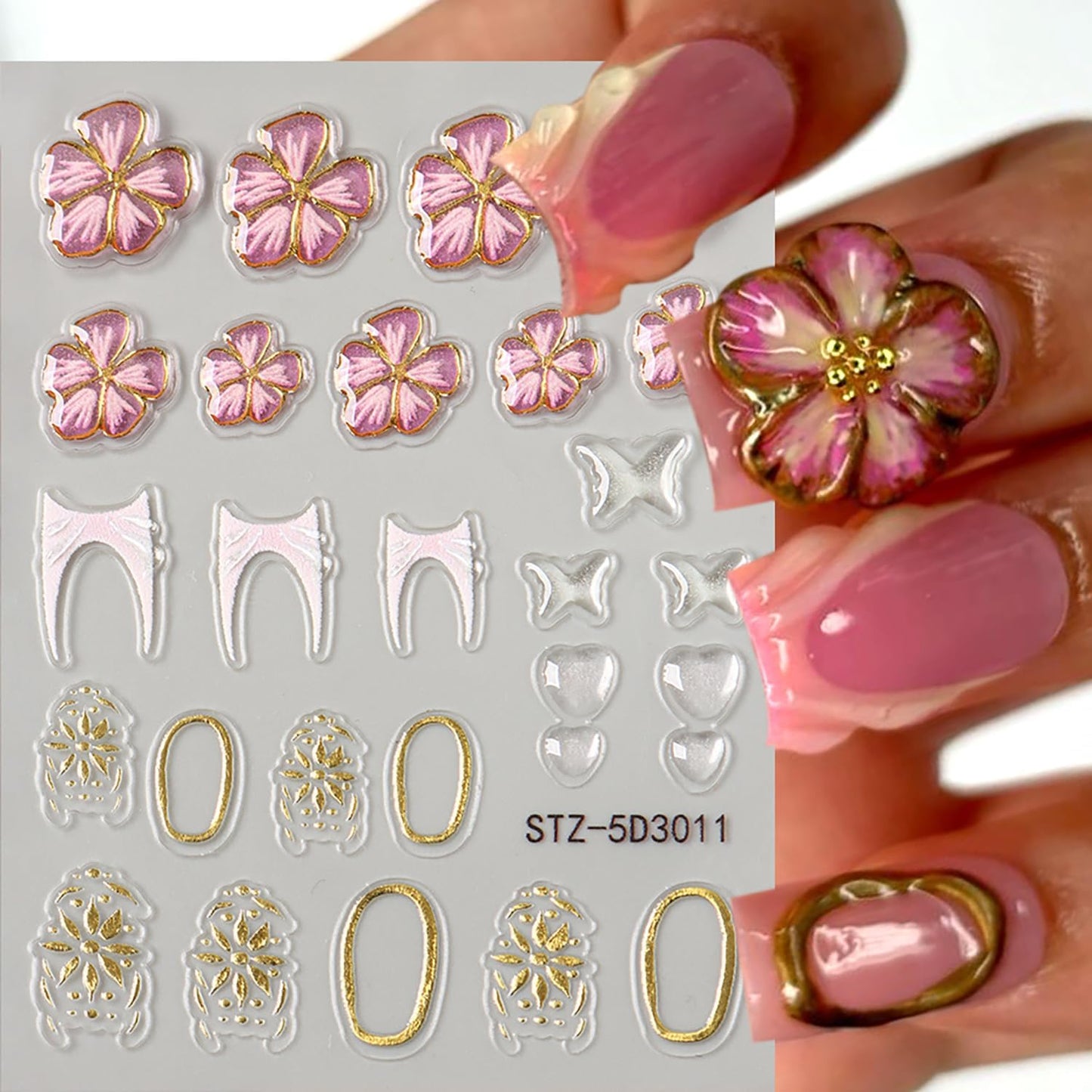 6 Sheets Flower Nail Art Stickers 5D Self-Adhesive Nails Sticker Floral Butterfly Nail Art Decals Holographic Decal Decoration for Women Golden Bow Manicure Stickers DIY Nail Sticker Supplies-Velvo Beauty