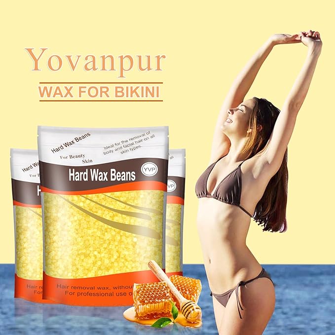 Hair Removal Wax Beads for Brazilian Waxing, Sensitive Skin - Face, Eyebrow, Legs At Home - 300g (10 Oz) with 10 Pearl Wax Sticks (Honey)-Velvo Beauty
