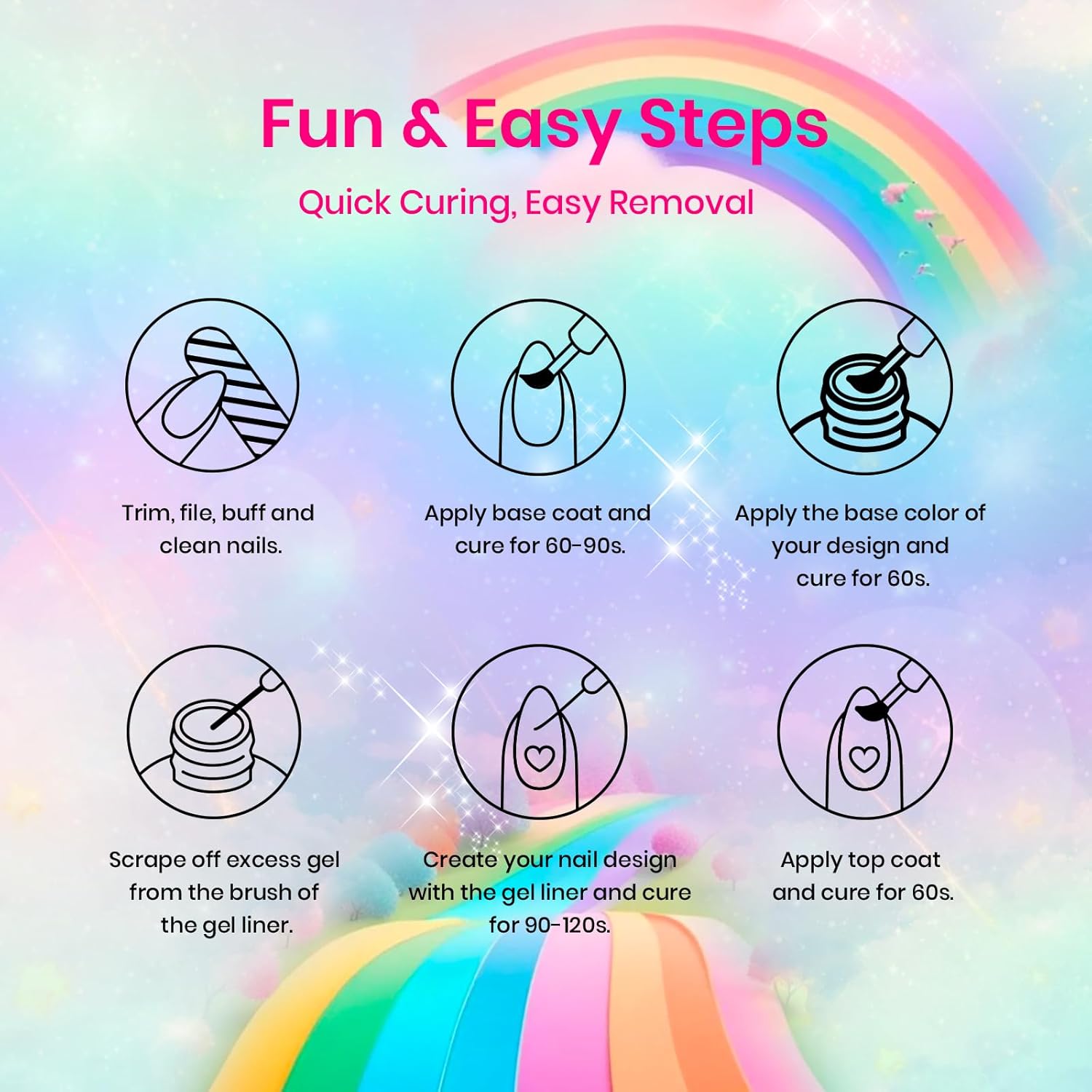 Beetles Summer Rainbow Nail Art Gel Liner Set, 12 Colors Neon Gel Nails Polish Pink Orange Blue Yellow Swirl Nails Built Thin Nail Art Brush in Bottle Soak Off Uv Lamp Manicure Salon Gifts for Women-Velvo Beauty