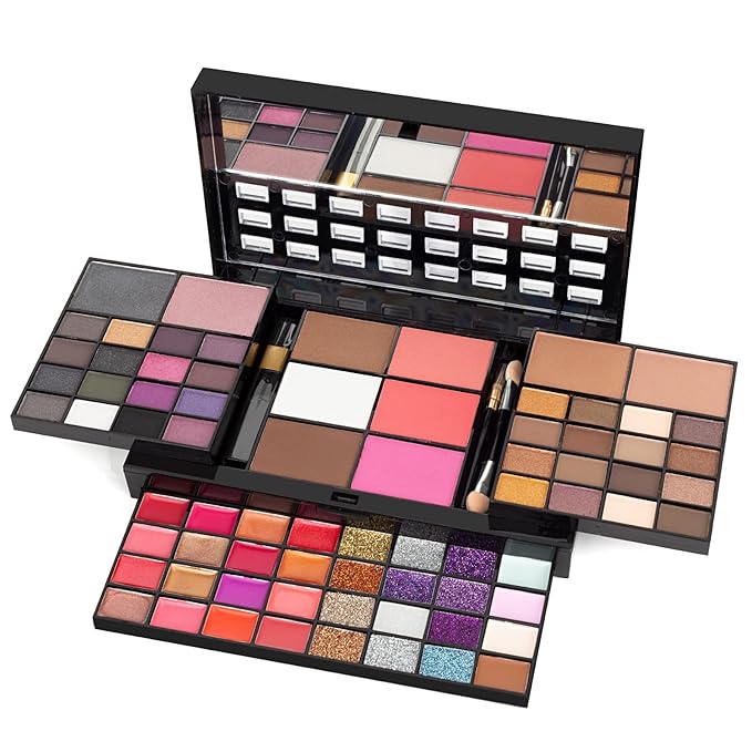 All In One Makeup Gift Kit - Ultimate Color Combination - 36 Eyeshadow, 28 Lip Gloss, 3 Blusher, 4 Concealer, 3 Contour Powder, 3 Brushes, 1 Mirror, 74 Colors Palette Set-Velvo Beauty