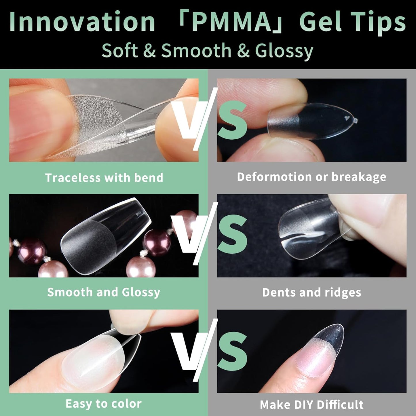 Medium Coffin Nail Tips, 216pcs Acrylic Ballerina Soft Fake Nails Gel Nail Tips, Full Cover Pre-Shaped Matte Clear Press on Nails for Extension, Diy at Home Manicure 12 Sizes-Velvo Beauty