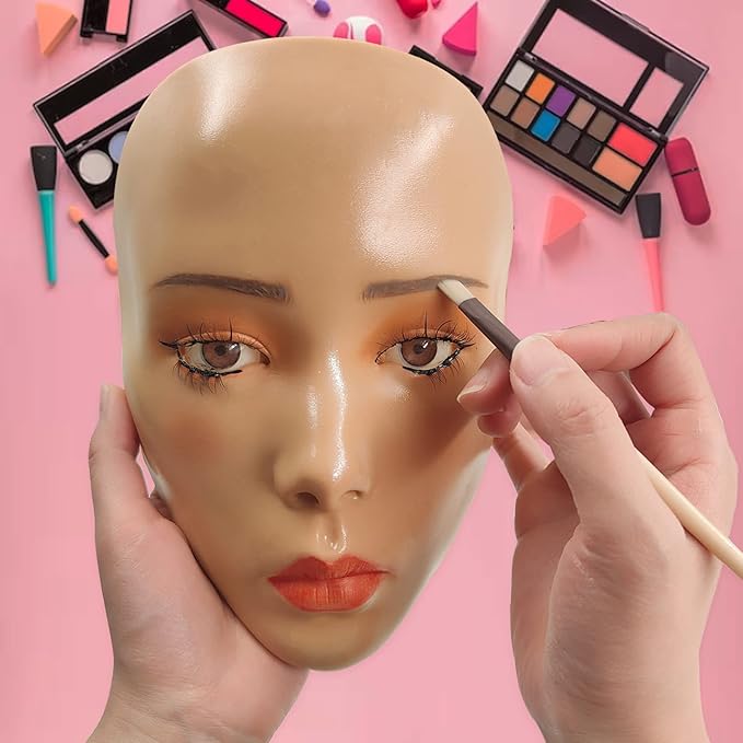 3D Makeup Practice Face,Reusable Makeup Mannequin Face with Makeup Brushes Set,Silicone Full Face Practice Eyelash Eye Shadow,for Emerging Makeup Artist,for Girl's Gift-Velvo Beauty