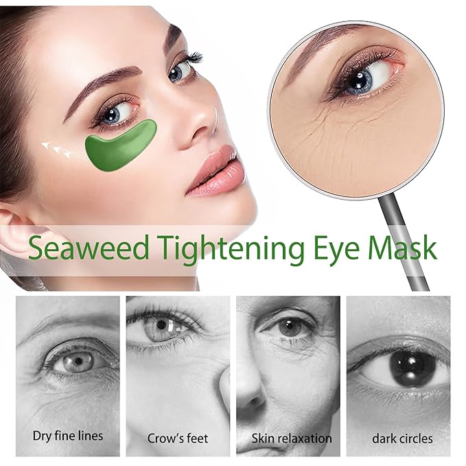 Seaweed Eye Mask, Under Eye Patches with Collagen & Hyaluronic Acid, Seaweed Eye Tightening Mask, Green Eye Gel Pads for Puffiness, Wrinkles, Dark Circles and Bags Under Eyes - 30 Pairs-Velvo Beauty