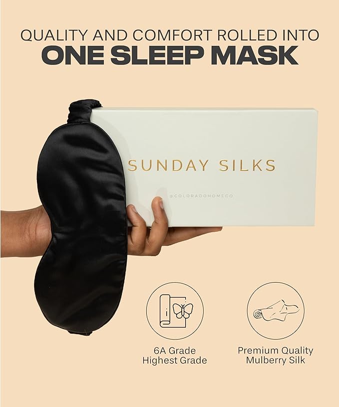 SUNDAYSILKS™ Exclusive Mulberry Silk Sleep Mask | Soft Eye Covers, Blackout Sleeping Mask for Women & Men | Silk Eye Mask for Sleep, Travel, and Relaxation | Antifaz para Dormir [Midnight Black]-Velvo Beauty