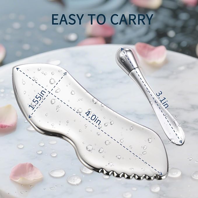 Stainless Steel GuaSha Tool & Eye Cream Applicator Facial Tools, Metal Detail Guasha for Face Neck, Eye Massager Tool, Lymphatic Drainage Face Massage Tool, Skin Care Gift-Velvo Beauty