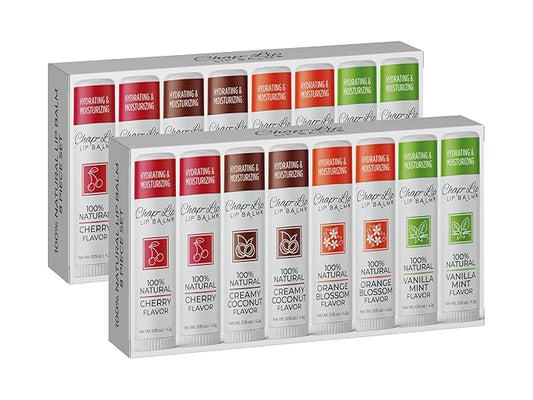 100% Natural Lip Balm Set, Hydrating and Moisturizing Beeswax Natural Flavor Assortment, Lip Moisturizer for Dry Lips, Cocoa Butter, Petroleum Free, 8 Count, 2 Pack-Velvo Beauty