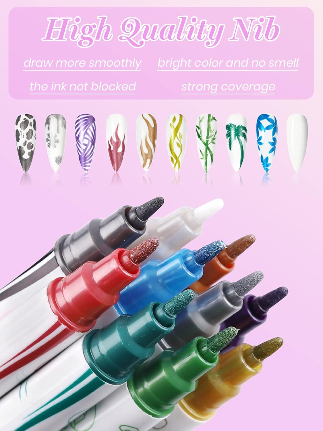 10 Color Metal Giltter 3D Nail Art Pens Set, Kalolary Double-ended Nail Point Dotting Pen Drawing Painting Liner Brush for DIY Nail Art Beauty Adorn Manicure Tools(G)-Velvo Beauty