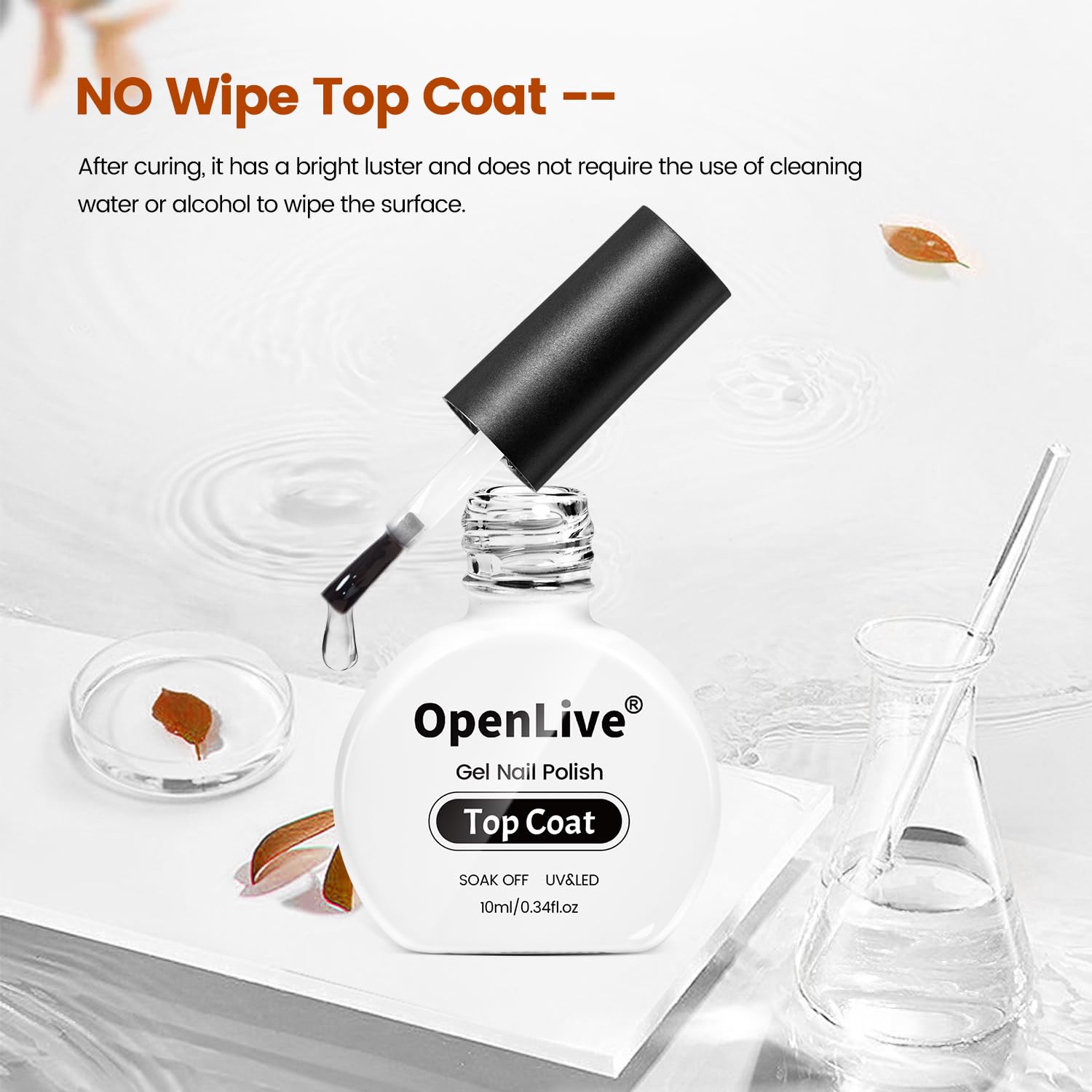 No Wipe Gel Top Coat - 10ml Clear Glossy High Shine Long Lasting Top Coat Gel Nail Polish Nail Manicure Soak Off Nail need U V Lamp-Velvo Beauty