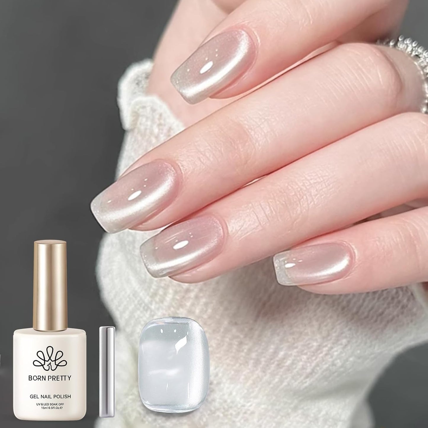 BORN PRETTY Silver Cat Magnetic Eye Gel Nail Polish Crystal Glass Cat Magnetic Shimmer Gel Polish Glass Magnetic Gel Gift 15ML-Velvo Beauty