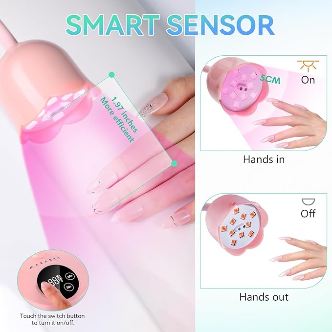 Makartt UV Nail Lamp: Flash Cure lamp UV Light for Gel Nails Polish Luminoza 30W Rechargeable LED Nail Dryer with 4 Timers & Auto Sensor Fast Curing Goosenecks Lamp for Home DIY Manicure (Pink)-Velvo Beauty