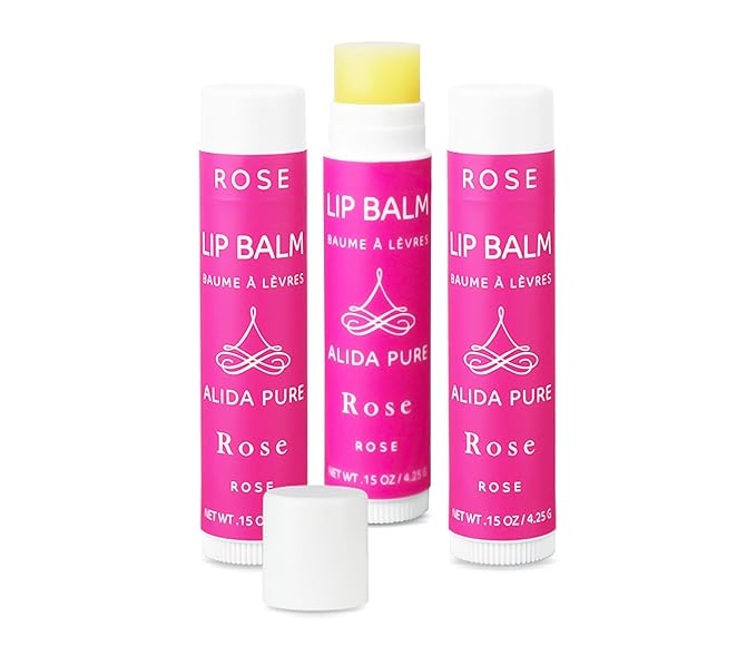 Rose Lip Balm Collection, Vegan Set, Beeswax Free, with Organic Jojoba and Avocado Oil, Vitamin E, Natural Moisturizer for Dry, Chapped Lips, 3 Tube Set-Velvo Beauty