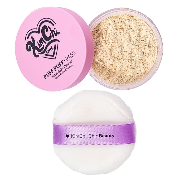 Kimchi Chic Beauty Puff Puff Pass Set and Bake Powder, Loose Face Powder with Extra Fluffy Setting Powder Puff, Soft Translucent Face Makeup for Uneven Skin Tone, 02 Banana-Velvo Beauty