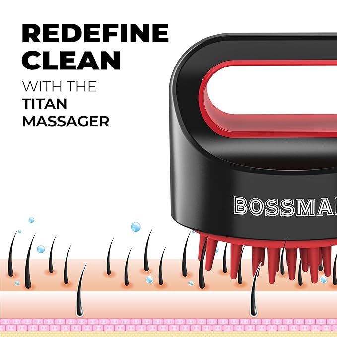 Bossman Titan Shower Scalp Massager – Ergonomic Silicone Scrubber for Product Build-Up, Dandruff & Pore Stimulation – Head & Beard Care Tool with Soft Bristles-Velvo Beauty