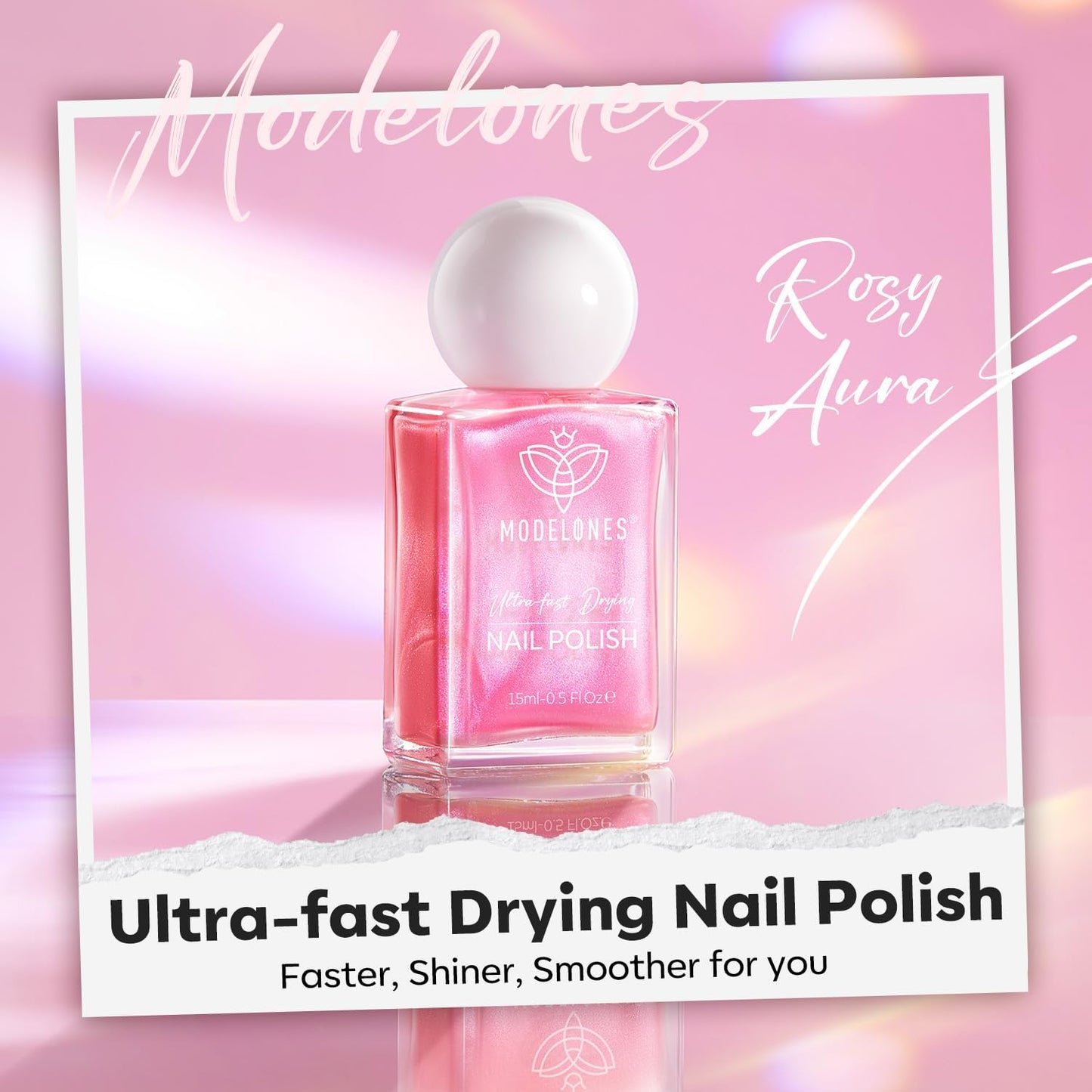 modelones Shine Pink Nail Polish, 15ml Shimmer Pearl Pink Nail Polish Quick Dry Nail Lacquer Strengthener Long Last Shine Fingernail Toe Nail Art DIY Home Travel Manicure Gift for Women Girls-Velvo Beauty