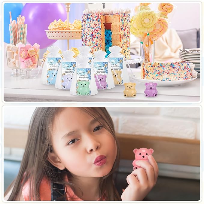 24 Sets Baby Shower Bear Lip Balm Favors Bear Lip Care Transparent Lipstick with Gift Bags and Thank You Cards for Baby Shower Gender Reveal Favors Decorations Gift Supplies-Velvo Beauty