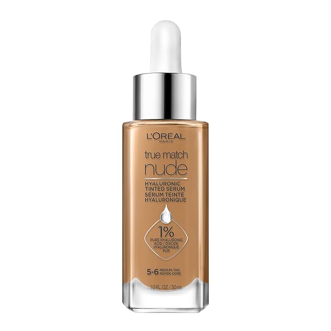 L'Oreal Paris True Match Nude Hyaluronic Tinted Serum Foundation with 1% Hyaluronic acid, Medium Tan 5-6, 1 fl. oz.-Velvo Beauty