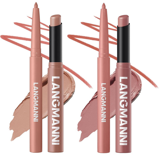 Jolilab 4Pcs Lip Set: 2 Colors Lip Liner+2 Colors Lipstick, Matte/Creamy,Smooth Creamy Texture,Long-Lasting,Bold/Nude Shades for Daily/Party, Vegan, Gift for Makeup Lovers.(#03+04)-Velvo Beauty