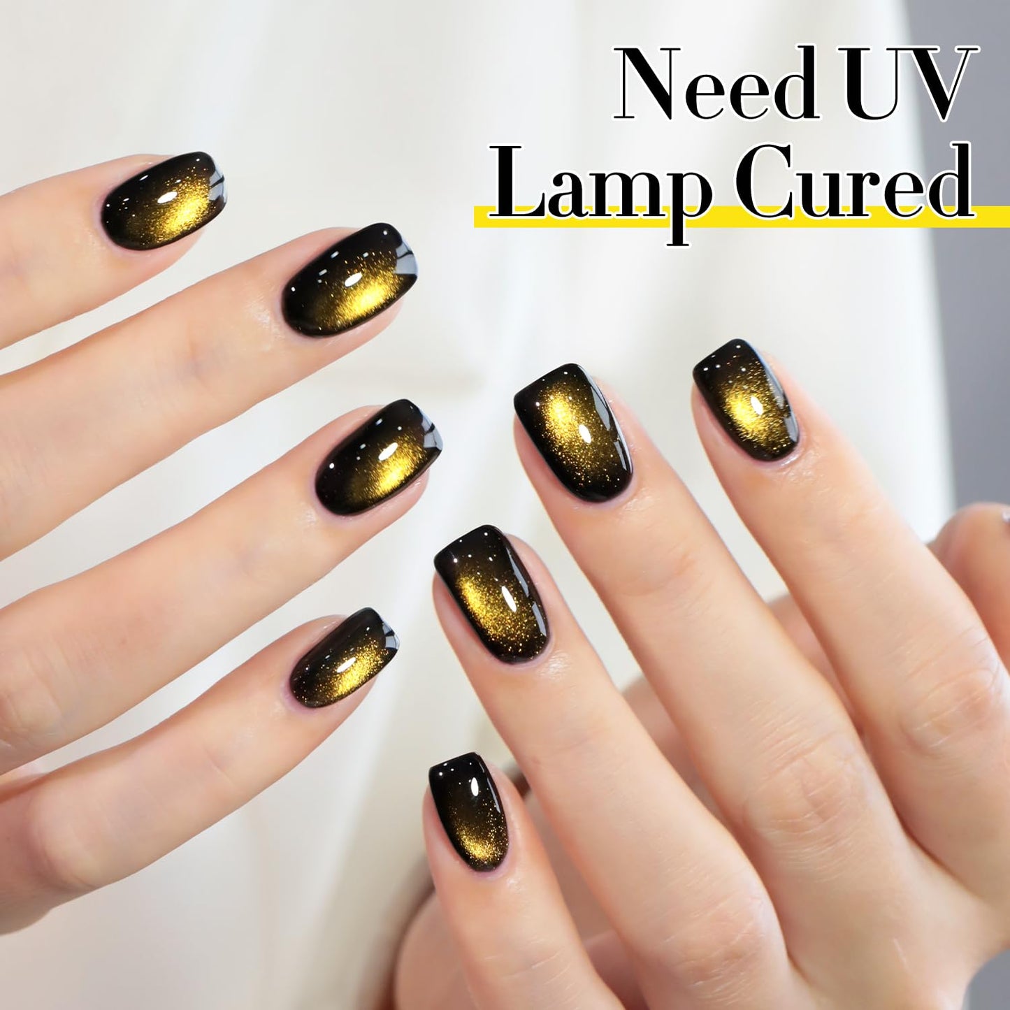 Double Rhythm Cat Eye Gel Polish with Magnet 15ML Glass Holographic Glitter Shimmer Translucent Sheer Color Salon Soak Off Magnetic at Home (Black Gold-MC1146)-Velvo Beauty