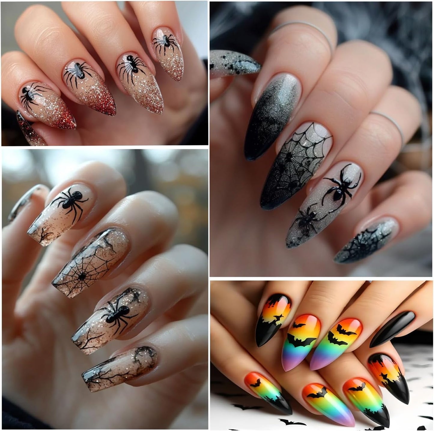 6 Sheets Halloween Nail Art Stickers 3D Self -Adhesive Ghost Bat Spider Nail Decals Holographic Spider Web Skeleton Blood Drop Nail Stickers Halloween Nail Decoration for Women Manicure Supplies-Velvo Beauty