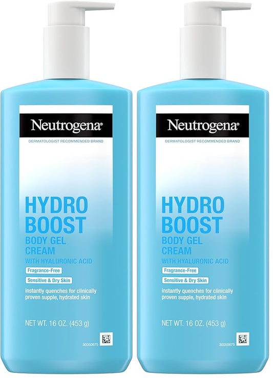 Neutrogena Hydro Boost Body Moisturizing Gel Cream with Hyaluronic Acid, Non-Greasy & Fast Absorbing, Lightweight Hydrating Body Lotion for Normal to Dry Skin, Fragrance-Free, 16 oz (Pack of 2)-Velvo Beauty