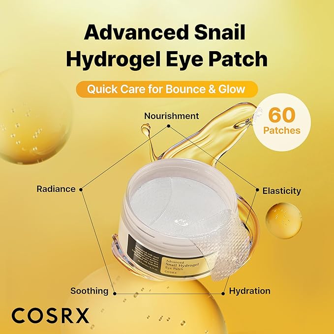 COSRX Advanced Snail Hydrogel Eye Patch (60pc), Gel Serum Mask, Puffy Undereye Treament, Fine Lines, Refresh, Hydrate| Paraben free, Korean Skin Care-Velvo Beauty