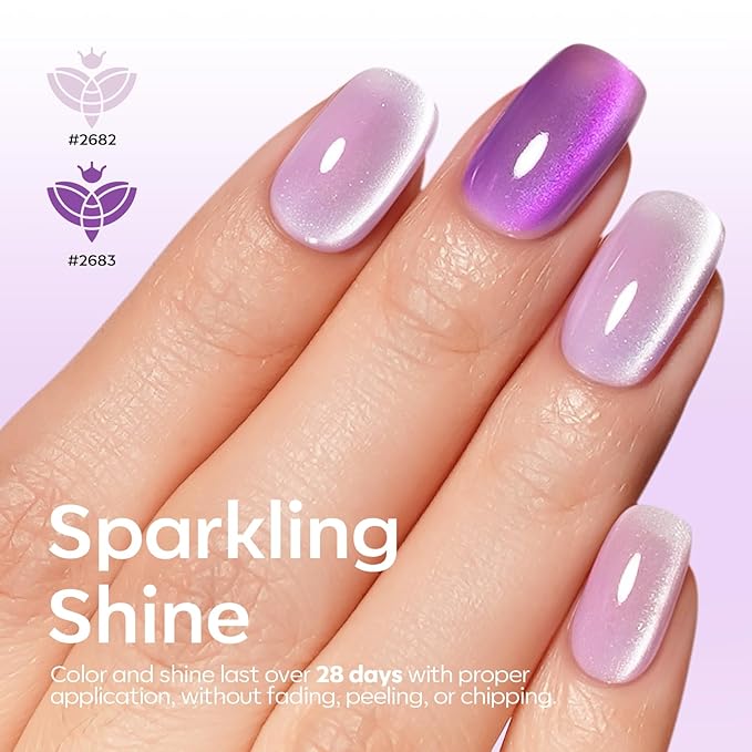 modelones Cat Eye Gel Nail Polish, 6 Colors Purple Pink Glitter Gel Polish Set with Magnet Sparkle Galaxy Series Nail Polish Kit Soak Off Led Nail Art Manicure Salon DIY Gifts-Velvo Beauty