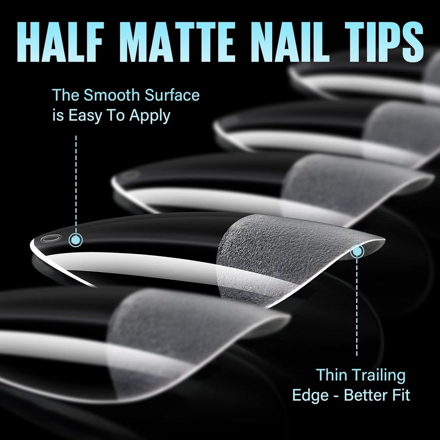 TOMICCA Medium Almond Nail Tips, 192Pcs 12 Sizes Acrylic Pre Buffed Medium Almond False Tips, Full Cover Half Matte Nails for Nail Art Extension Press on Nails-Velvo Beauty