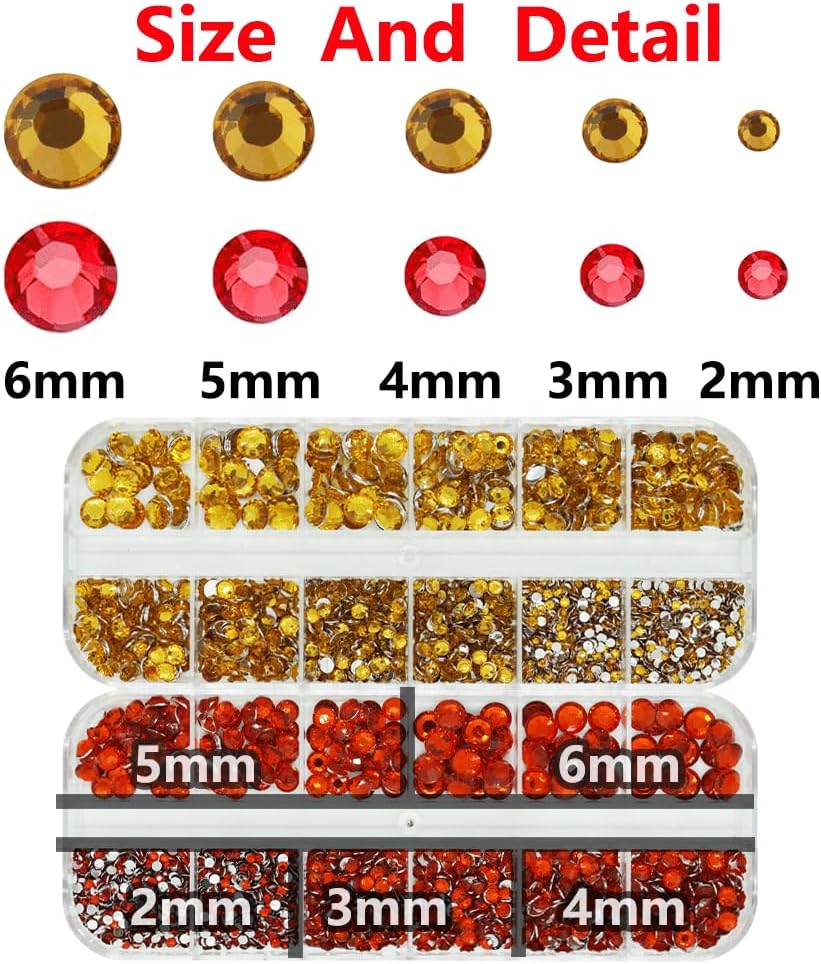 Gold and Red Rhinestones with Glue(S8-S30) for Bedazzling,2mm-6mm Non-Hotfix Flatback Nail Gems Beads with B7000, Resin Nail GemsStones Diamond Kit for Bedazzle Crafting, Nails DIY Art Decoration-Velvo Beauty
