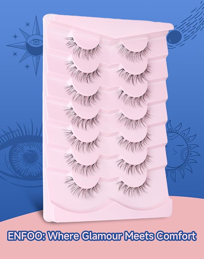 Lashes Natural CLear Band Wispy False Eyelashes Natural Look Flared Strip Eyelash False Eye Lash Soft 7 Pairs Everyday SF-02-Velvo Beauty