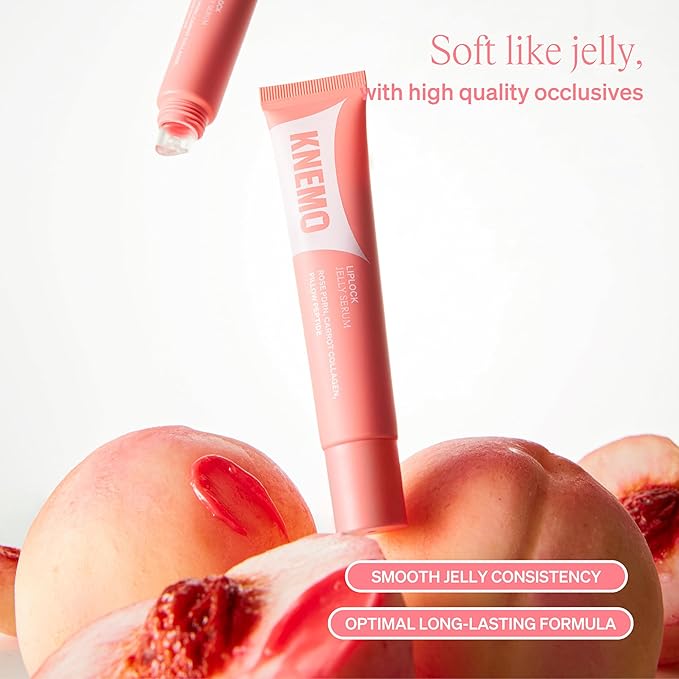 LipLock Jelly Serum for Dry Lips, Long-Lasting, Hydrating, Plumping, Glossy Mask with Rose PDRN, Carrot Collagen, Pillow Peptide, Moisturizing Tinted Lip Balm. (Peach Muse)-Velvo Beauty