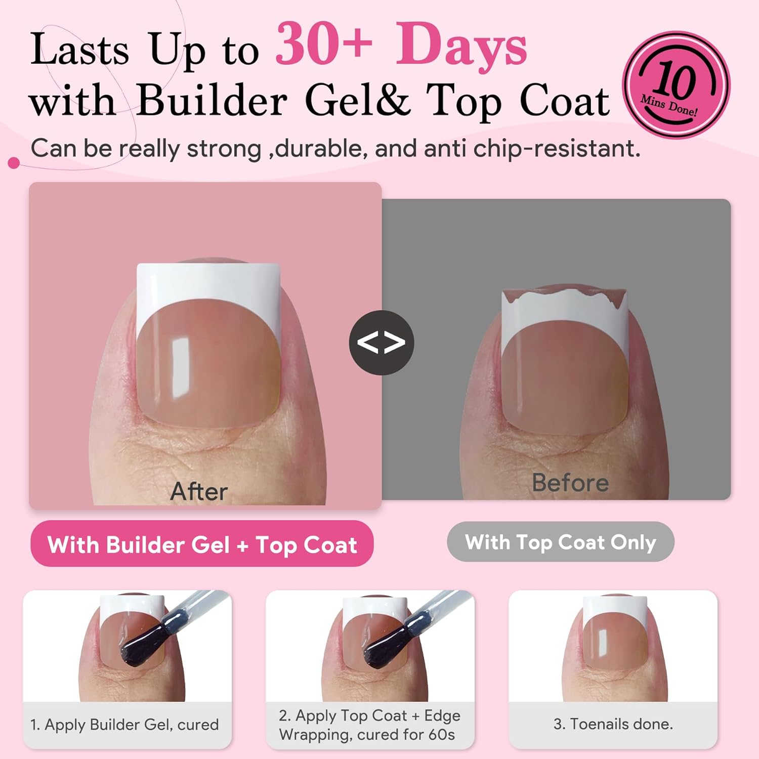Press On Toenails for Women, Brown Pink 15 Sizes 270 Pcs Toe Nail Tips Pre-applied Primer& Base Coat, Full Cover Real Square French Tip Extension DIY at Home, Builder Nail Gel & Top Coat Required-Velvo Beauty
