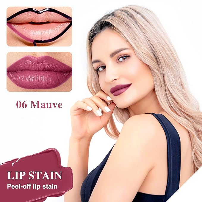 Lip Stain - Lip Stain Peel Off Long-Lasting with Matte Finish Waterproof & Transfer-Proof, Lip Liner Moisturizing & Nourishing Non-Stick Cup Highly Pigmented Color Lip Tint (06 Mauve)-Velvo Beauty