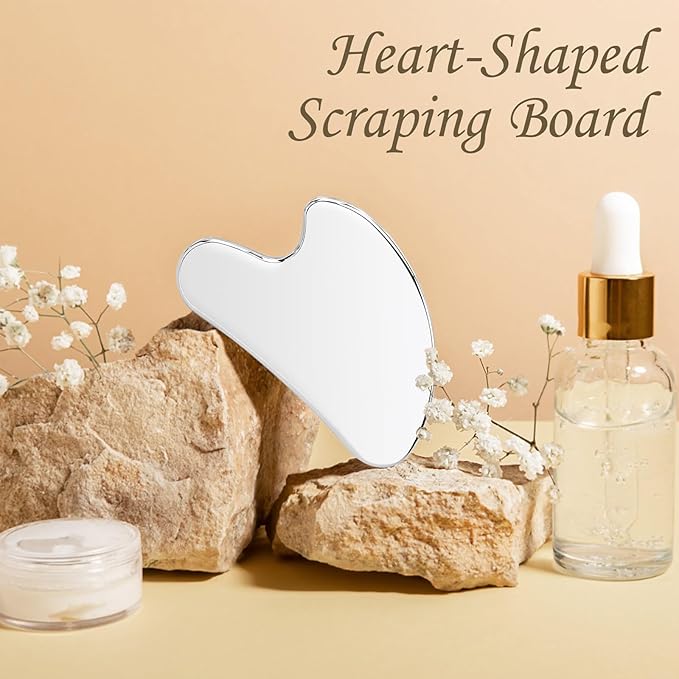Stainless Steel Gua Sha Facial Tools Heart Shaped Guasha for Face Metal Gua Sha Tighten Skin Massage Guasha Beauty Tool for Body Eyes Neck-Velvo Beauty