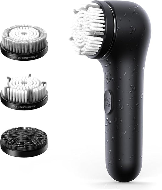 Premium Facial Cleansing Brush,Waterproof Face Scrubber,Spin & Sonic Modes with 3 Intensities,Magnetic 3-Head System for Deep Pore Cleaning, Gentle Exfoliation & Sensitive Skin Care - for Women & Men-Velvo Beauty