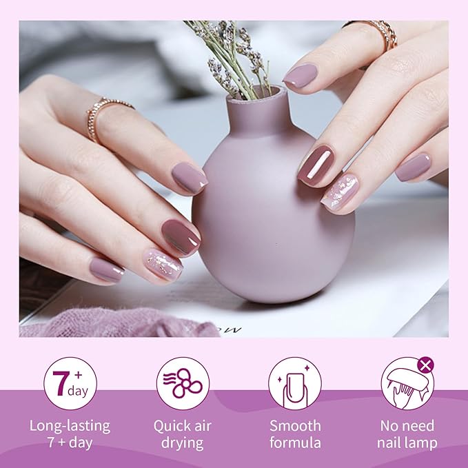 10ml Nude Pink Nail Polish Set 6 Colors Brown Red Purple All Seasons Neutral Color Quick Dry Nail Polish Set for Women Salon DIY Nail Art-Velvo Beauty