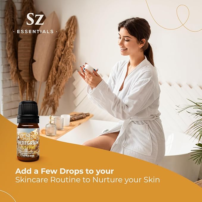 Petitgrain Sur Fleurs Essential Oil - 100% Pure and Undiluted - Extracted from Neroli-Bitter Orange Tree - Citrusy & Woody Scent with Fresh Neroli Floral Overtones - Therapeutic Grade-Velvo Beauty