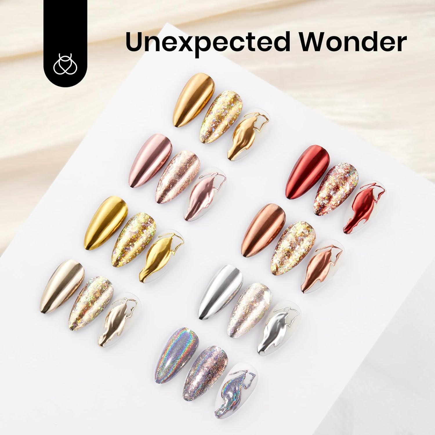 Beetles Gold Chrome Nail Powder Set - 8 Colors Sliver Holographic Mirror Effect Iridescent Golden Red Brown Glitter Metallic Nail Polish Chrome for Nail Art Design-Velvo Beauty