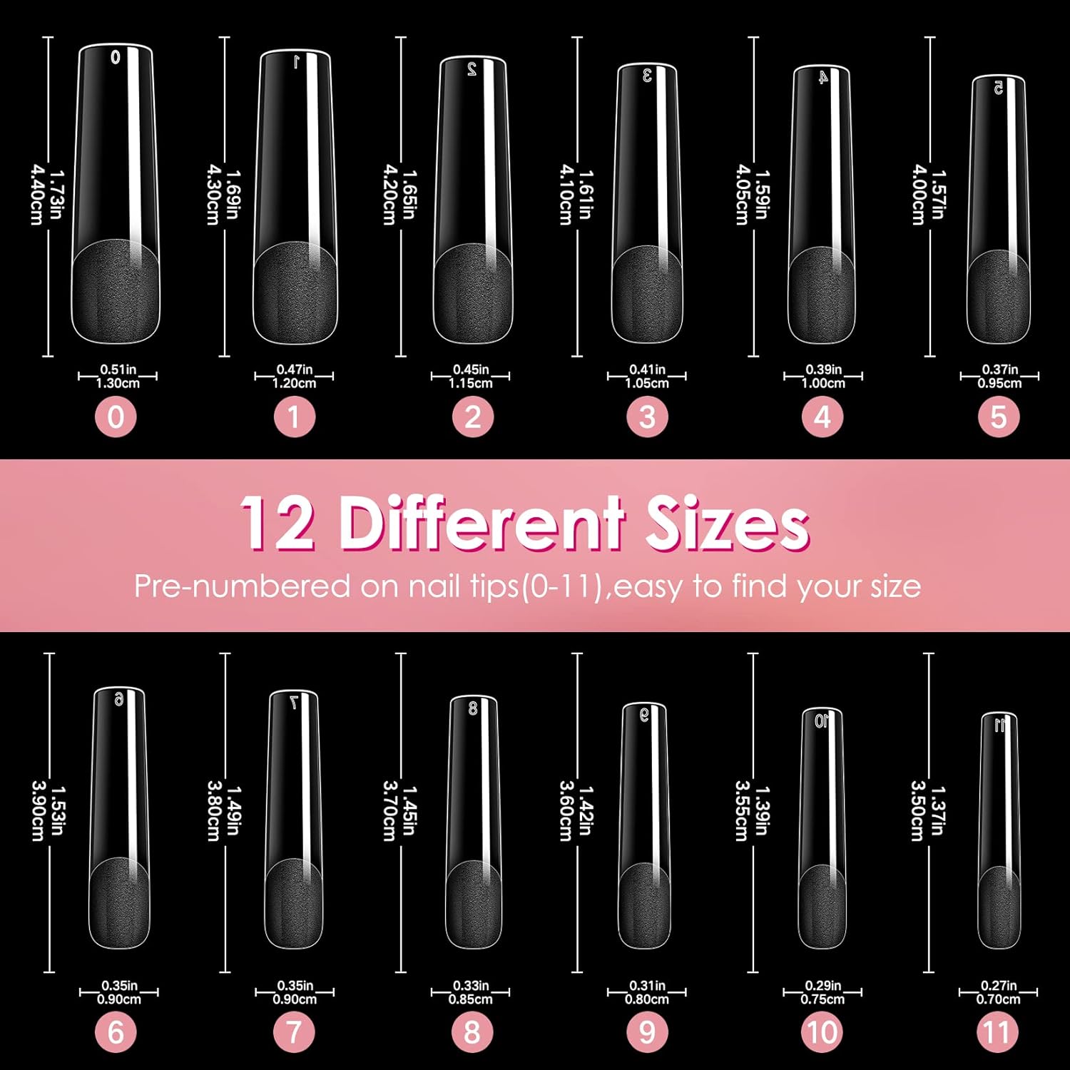 Ranrose Long Straight Nails Tips,240PCS Full Cover Soft Gel Nail Tips for Acrylic Nails Professional 12 Size Pre-shaped XXL Straight Shape False Nail Half Matte Fake Nail for Press On Nail Extensions-Velvo Beauty