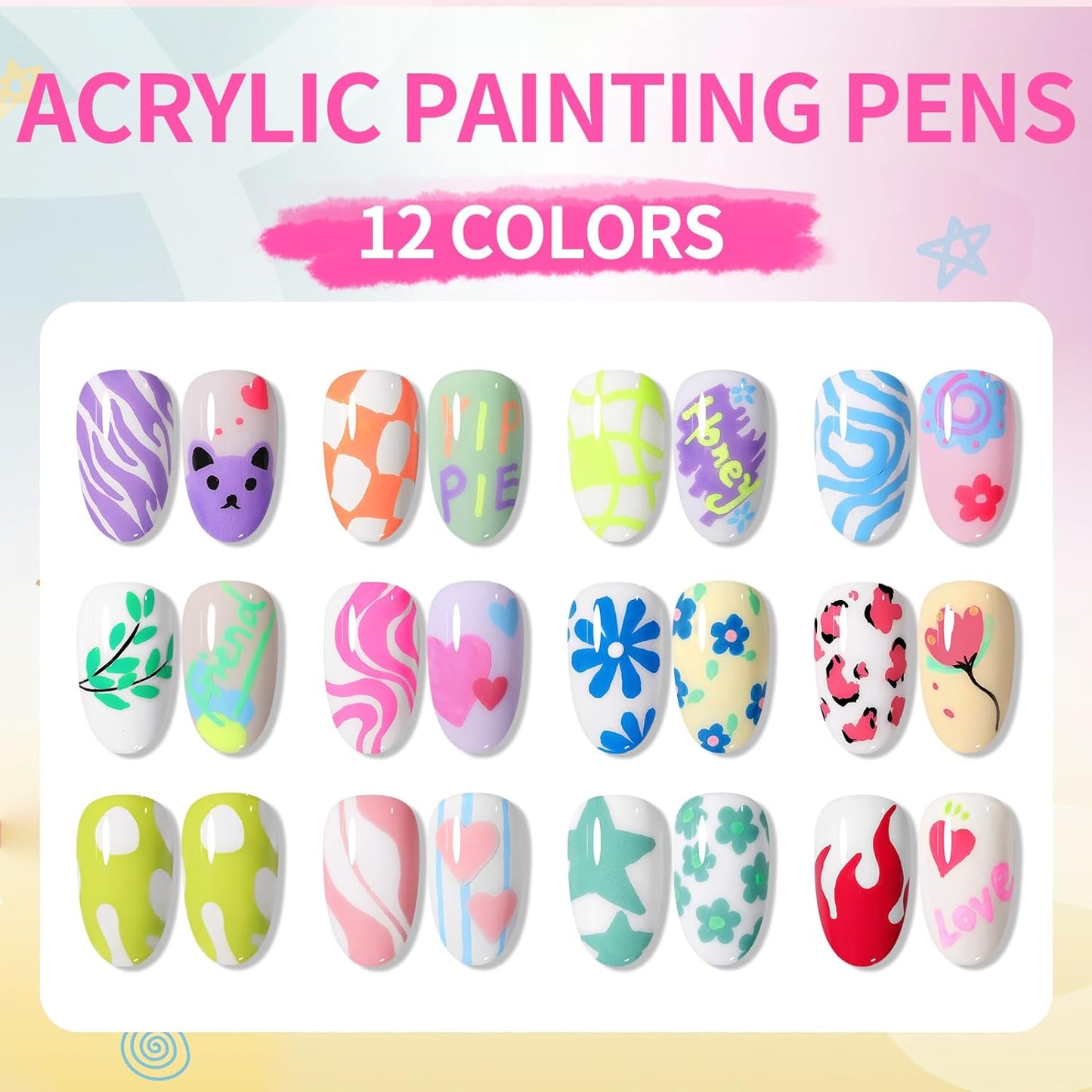 BORN PRETTY Nail Art Pens Set 12 Colors - Halloween Neon Colors 3D Nail Polish Acrylic Paint Pens Quick Dry Nail Markers for Halloween Nail Art Drawing Painting Dotting Liner Pen DIY Manicure Tools-Velvo Beauty