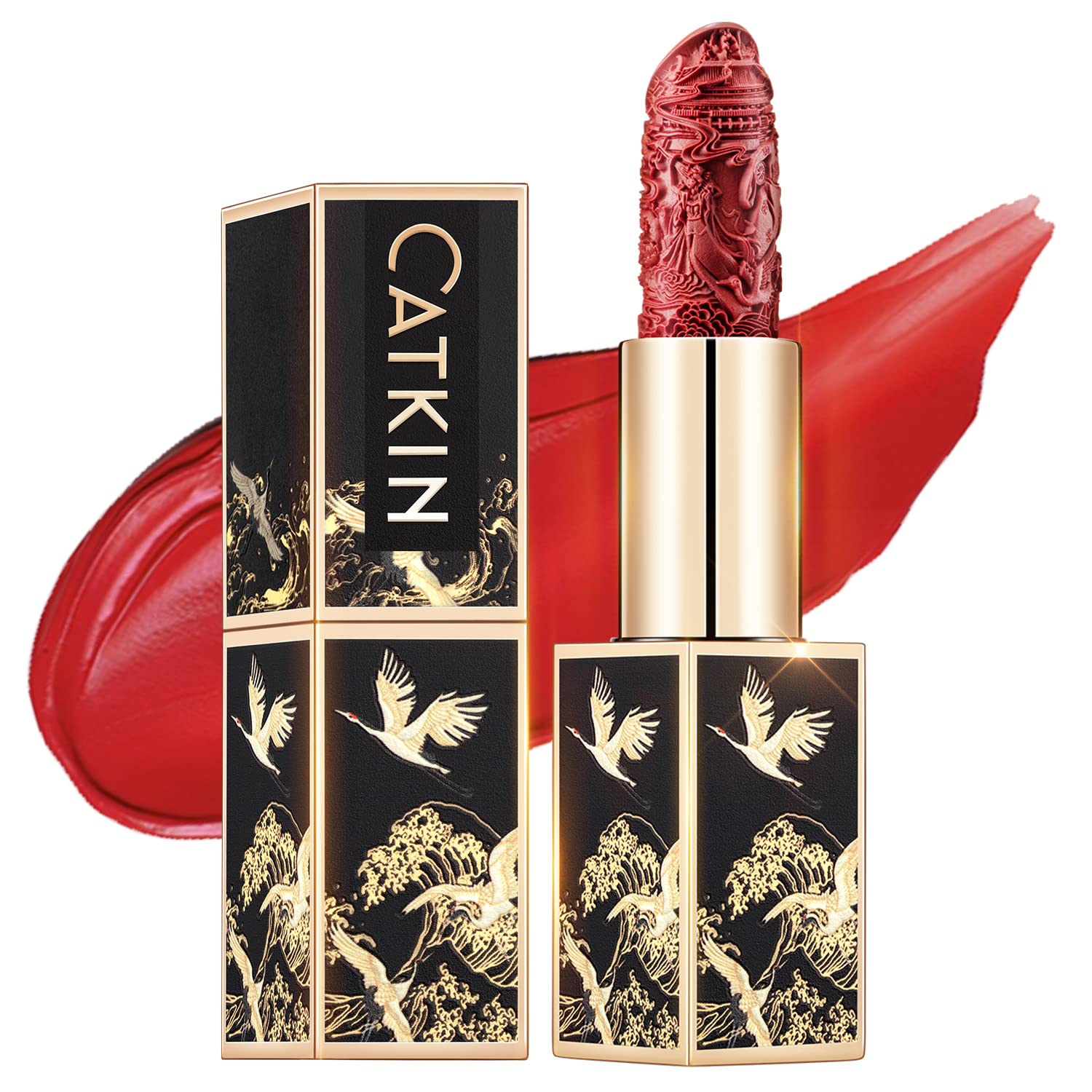 Catkin Moist Lipstick Hydrating High Impact Color Infused with Vitamin E and Avocado Oil Smooth Soft Texture Long Lasting Red Glow Finish 130-Velvo Beauty