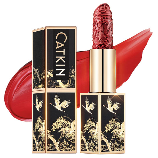Catkin Moist Lipstick Hydrating High Impact Color Infused with Vitamin E and Avocado Oil Smooth Soft Texture Long Lasting Red Glow Finish 130-Velvo Beauty