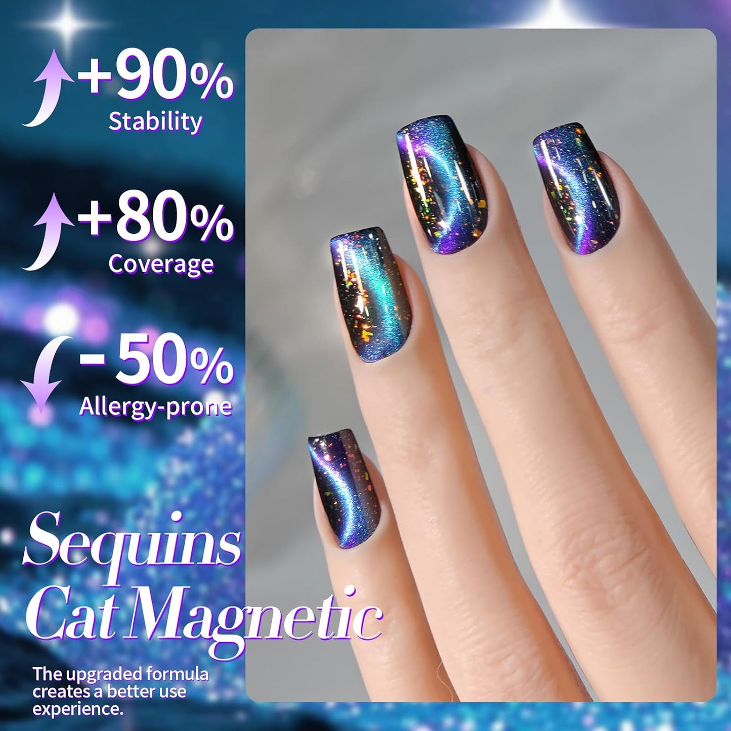 Born Pretty Cat Magnetic Eye Gel Nail Polish, Blue Starry Sky Glitter Cat Magnetic Gel Nail Polish, Holographic Magnetic Nail Polish for Nail Art Manicure Salon DIY at Home 15ML-Velvo Beauty