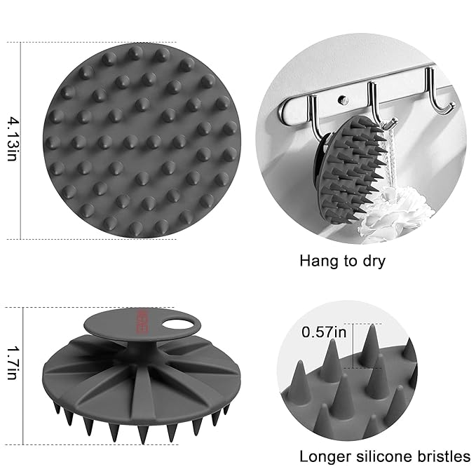 INNERNEED Scalp Care Massager Shampoo Brush, Wet & Dry Manual Head Scrubber Hair Washing, Soft Silicone Bristles, for Hair Growth, Dandruff Removal, Comfortable for All Hair Types (Black)-Velvo Beauty